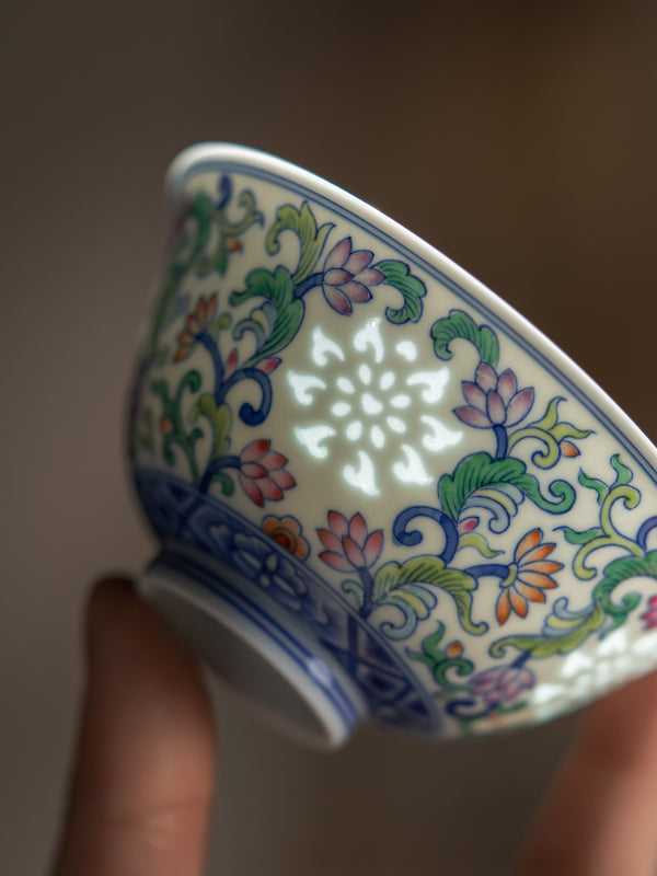 TENSI Kiln Twin Lotus Blossom Bowl Cup