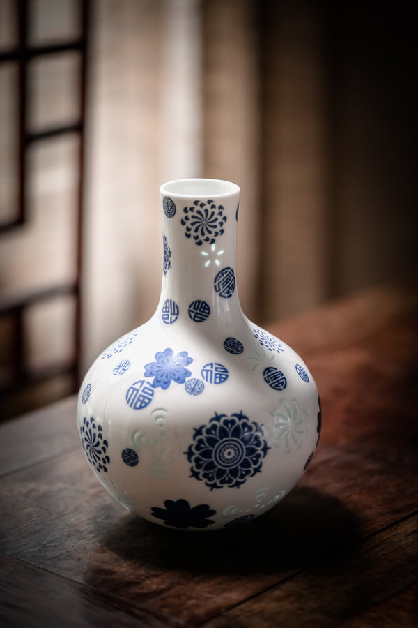 Celestial Globe Blue-and-White Porcelain Vase