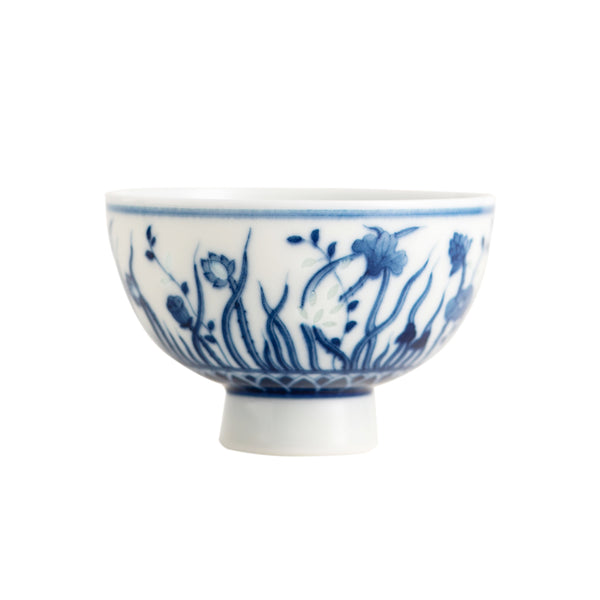 TENSI Kiln Blue-and-White Linglong Aquatic Stem Cup