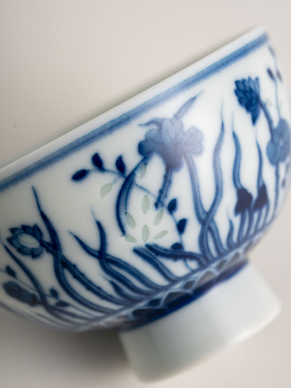TENSI Kiln Blue-and-White Linglong Aquatic Stem Cup
