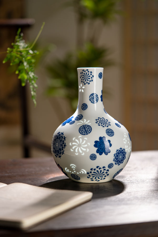 Celestial Globe Blue-and-White Porcelain Vase