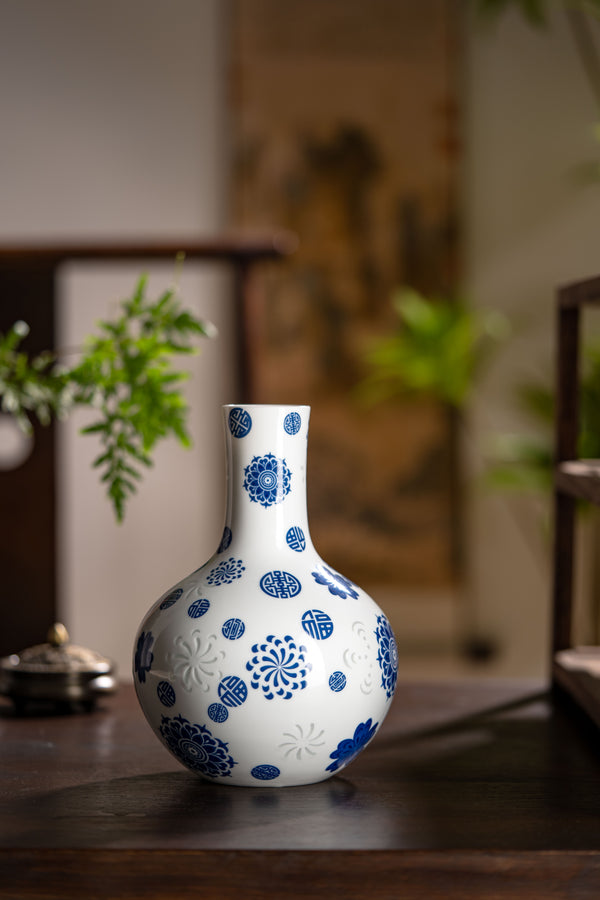 Celestial Globe Blue-and-White Porcelain Vase