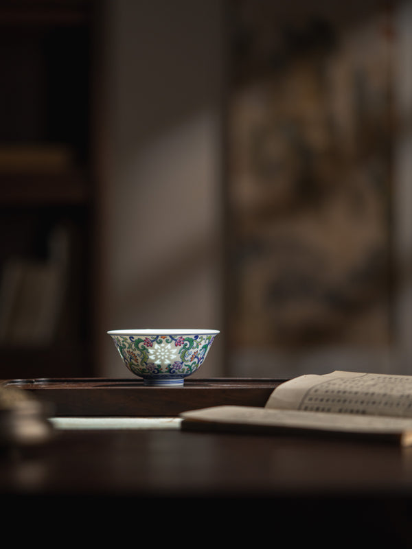 TENSI Kiln Twin Lotus Blossom Bowl Cup