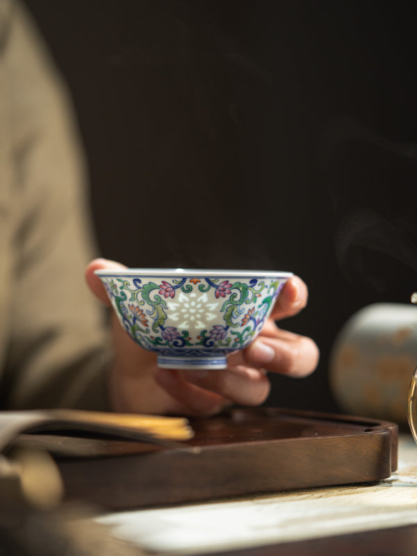 TENSI Kiln Twin Lotus Blossom Bowl Cup
