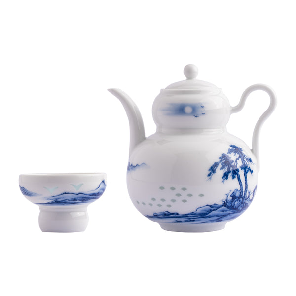 Blue and White Porcelain Twin-Pines Wine Set